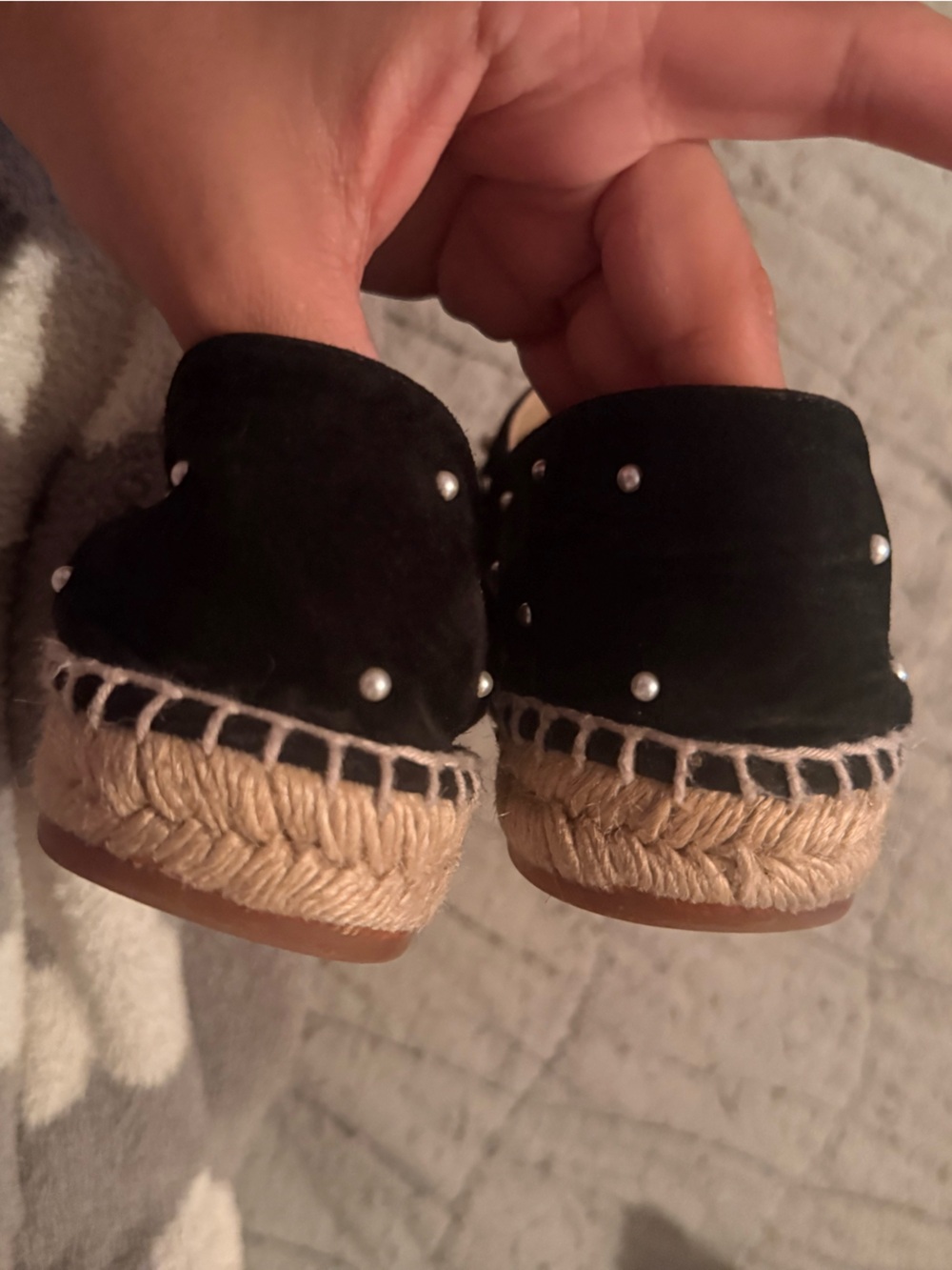Chanel Suede Black Pearl-Embellished Women's Espadrilles - Picture 5 of 13